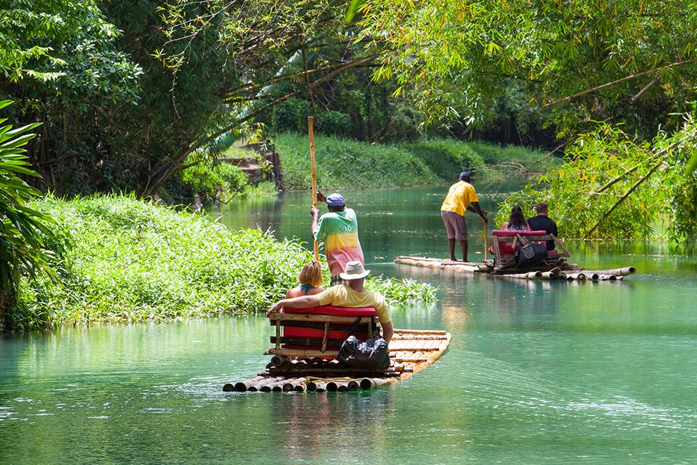 Couples rafting on the Martha Brae