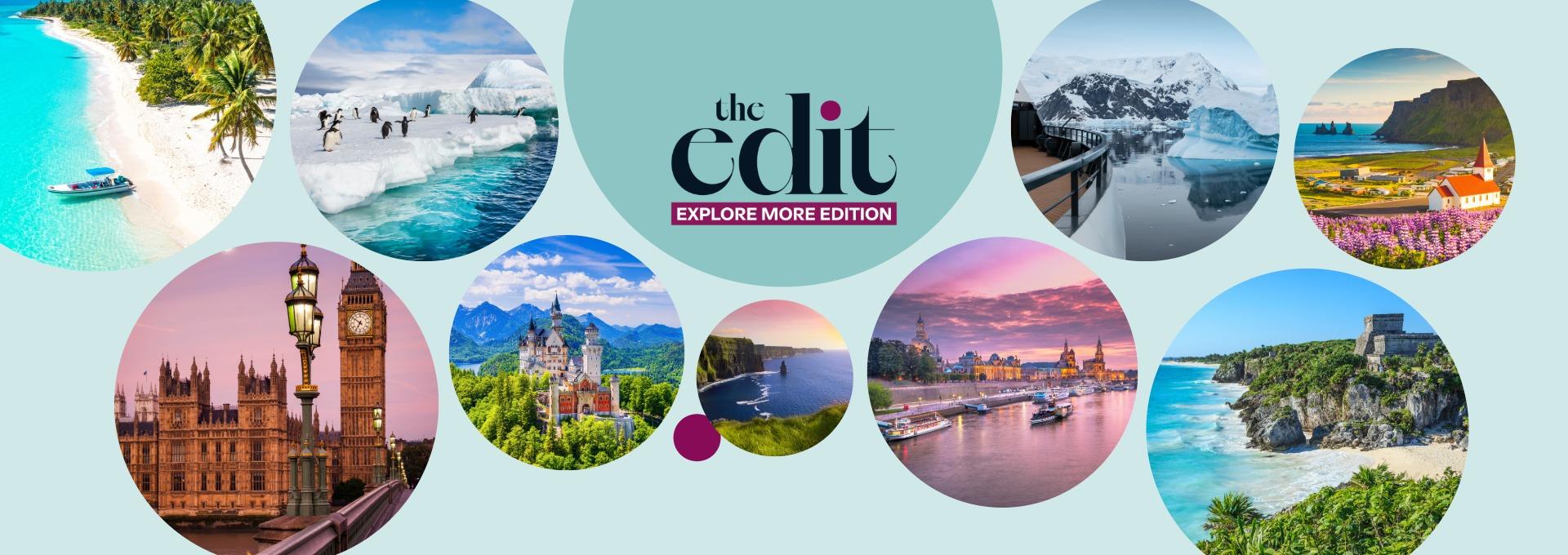 Global travel destinations including Antarctica, London, Germany, Iceland and Mexico
