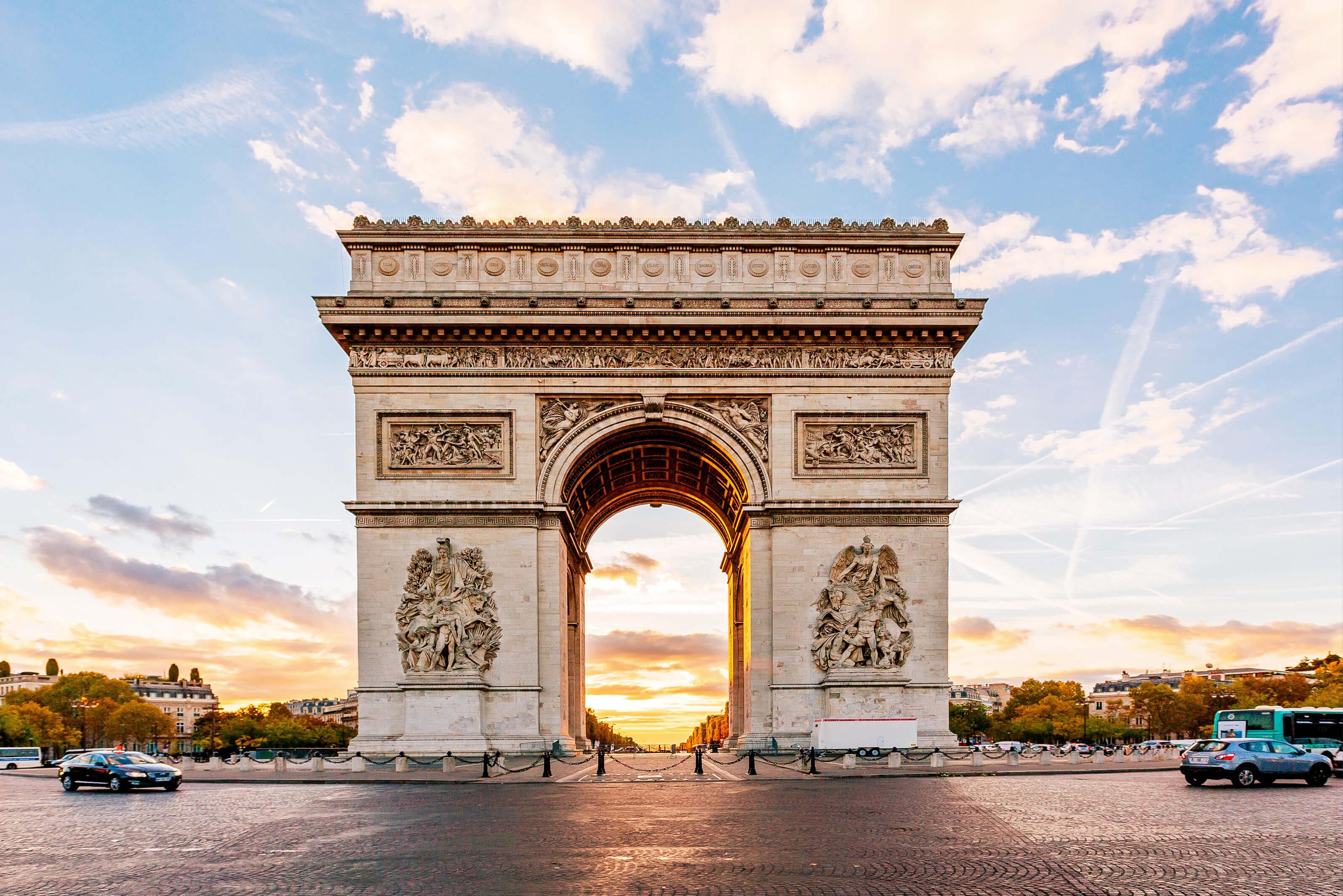 The iconic Arc de Triomphe stands majestically in Paris, France