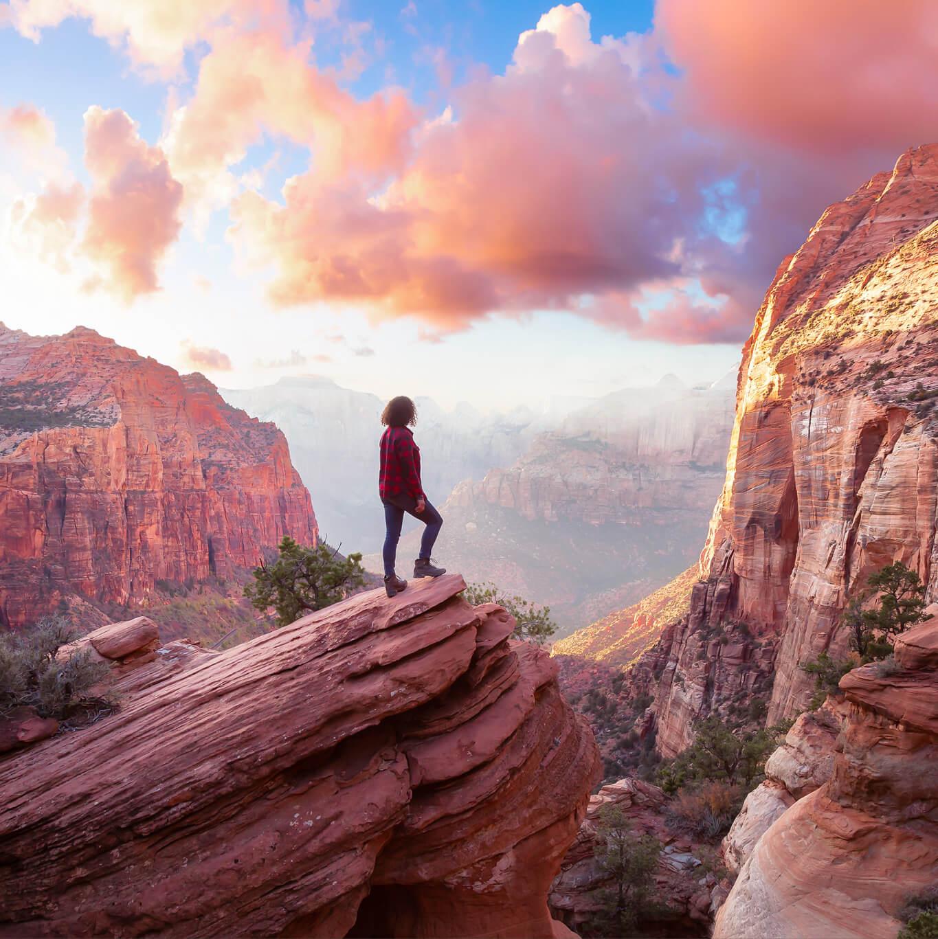 A hiker overlooks a North American canyon