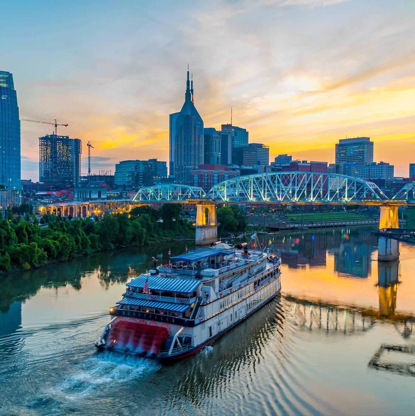 Nashville city skyline with the Cumberland River visible