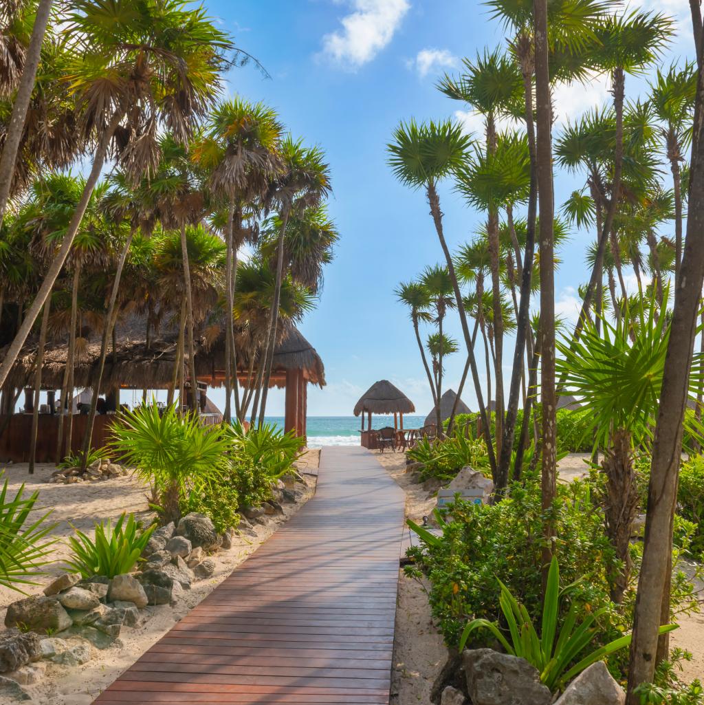 Boardwalk leading to the beach at Valentin Imperial Riviera Maya in Mexico