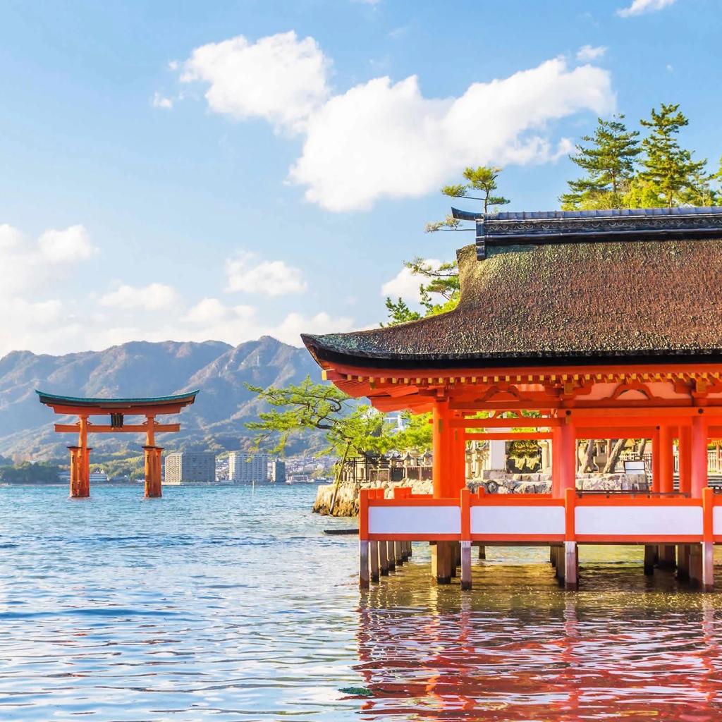 Itsukushima Shrine torii gate Japan coastal temple view