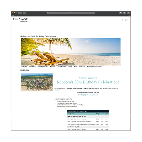 A custom registration site for your celebration